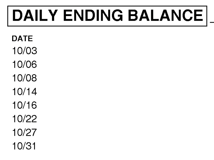 Chase Daily Ending Balance section showing balances by date